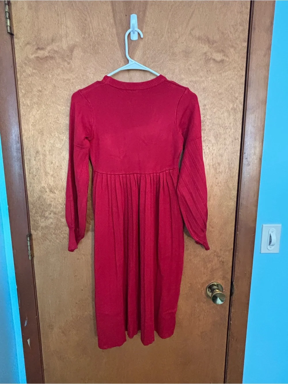 Grace Karin Red Long Sleeve Knit Girls Dress with Gathered Skirt